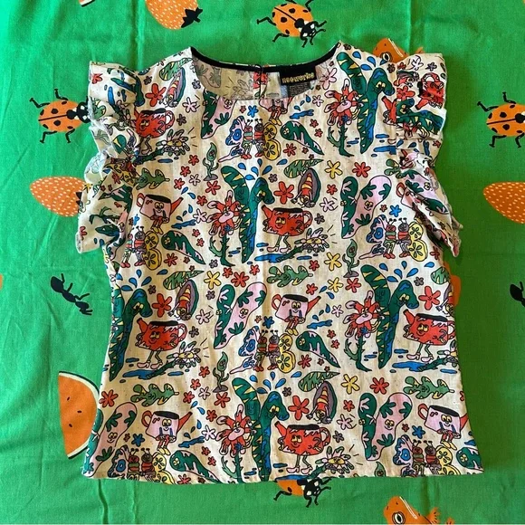 Nooworks Linen Ruffle Top - Bug Out - Picture 1 of 4